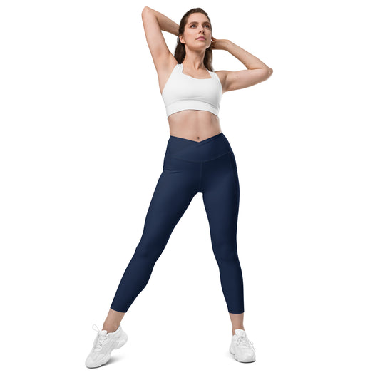 Navy Crossover Leggings with Pockets