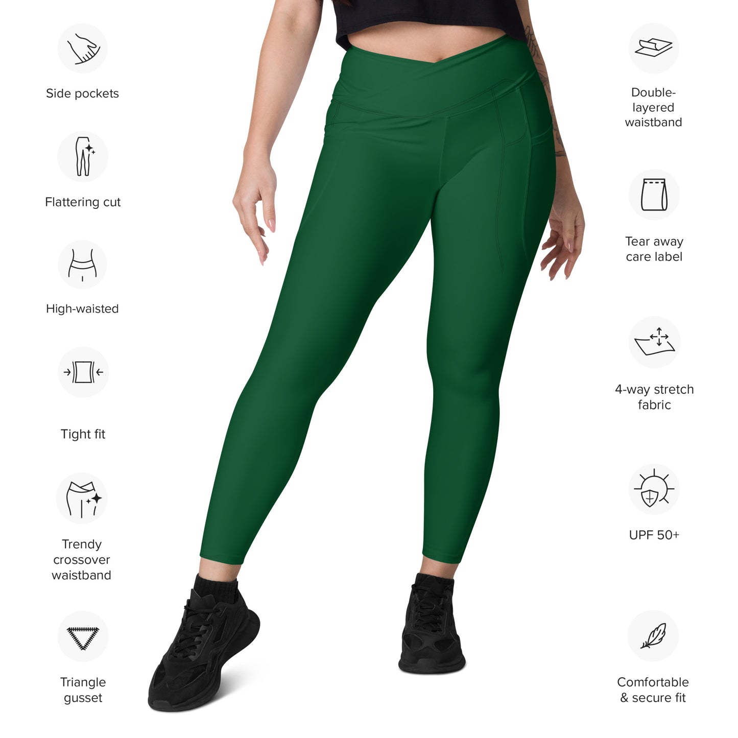 Forest Green Crossover Leggings with Pockets