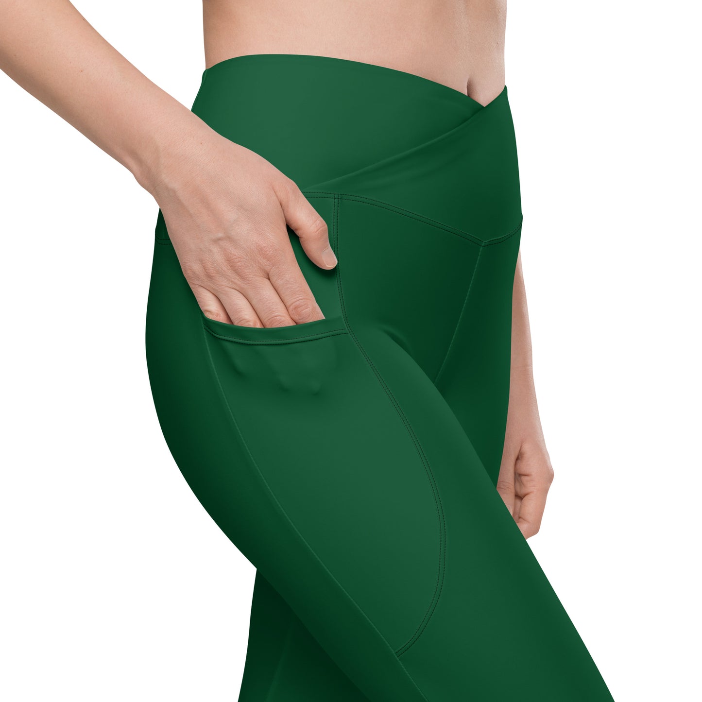 Forest Green Crossover Leggings with Pockets