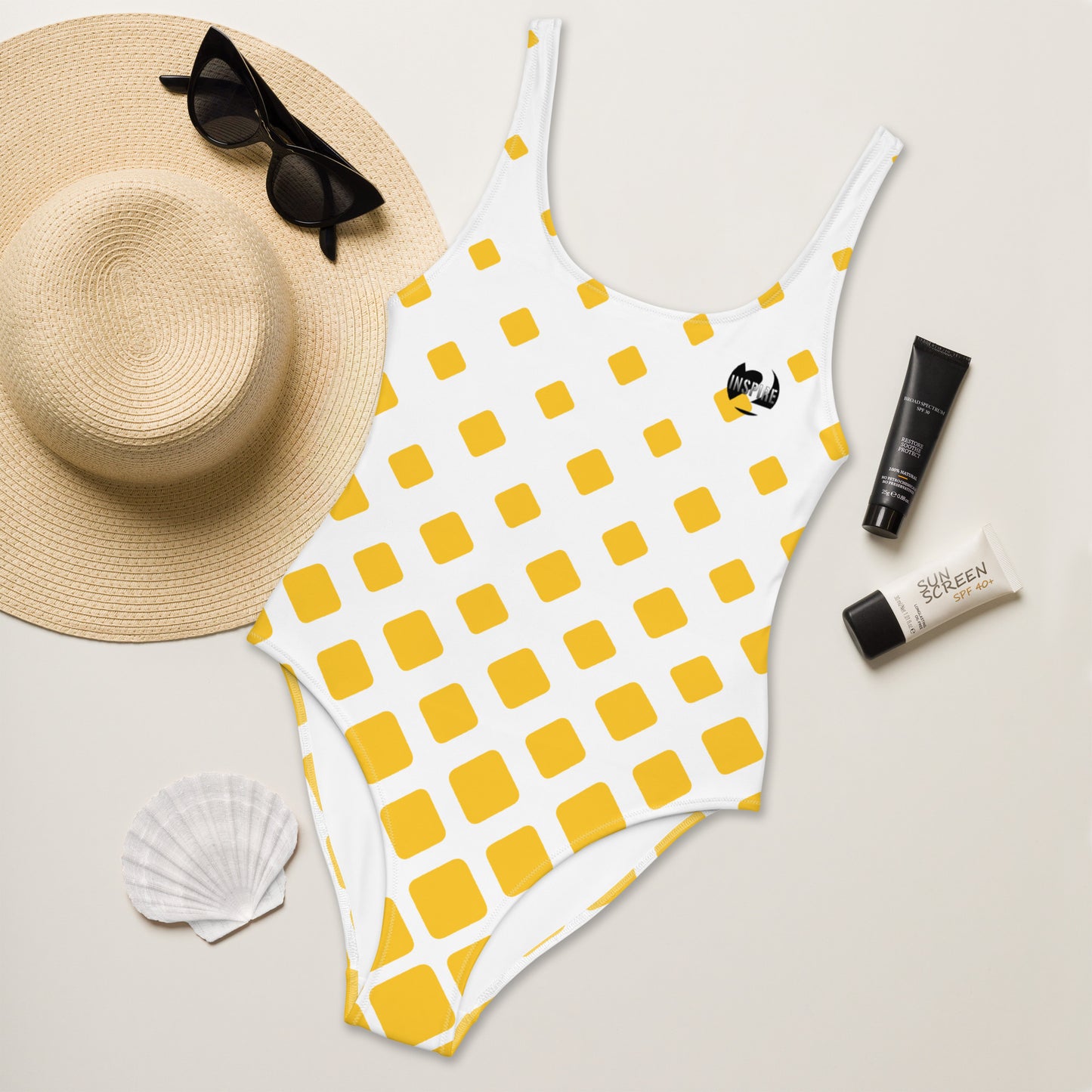 Yellow Abstract One-Piece Swimsuit