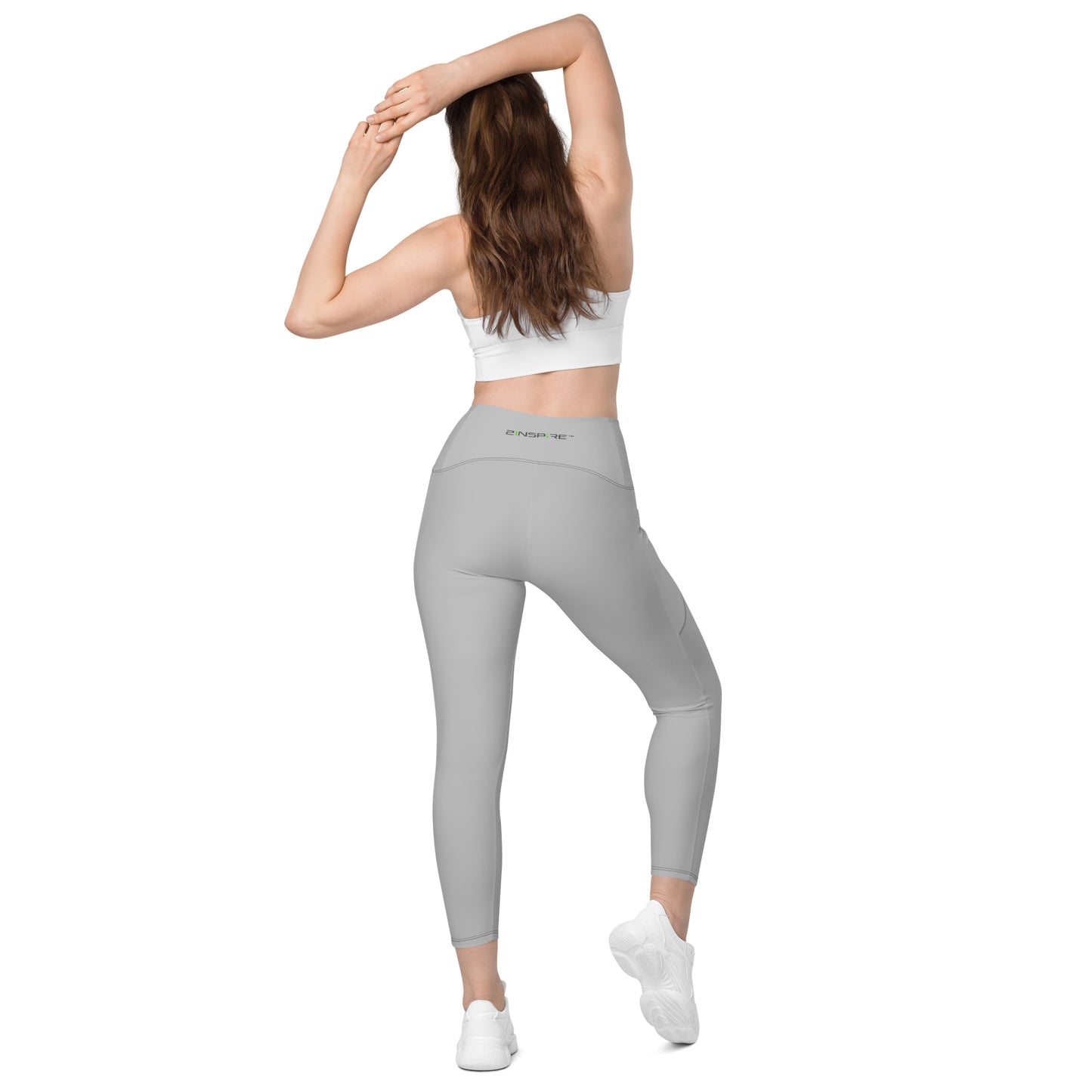 Silver Crossover Leggings with Pockets