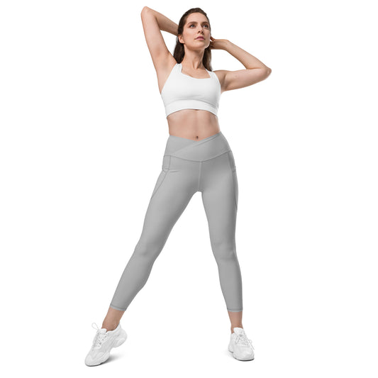 Silver Crossover Leggings with Pockets