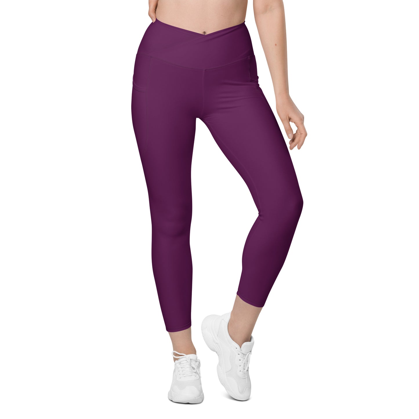 Tyrian Purple Crossover Leggings with Pockets