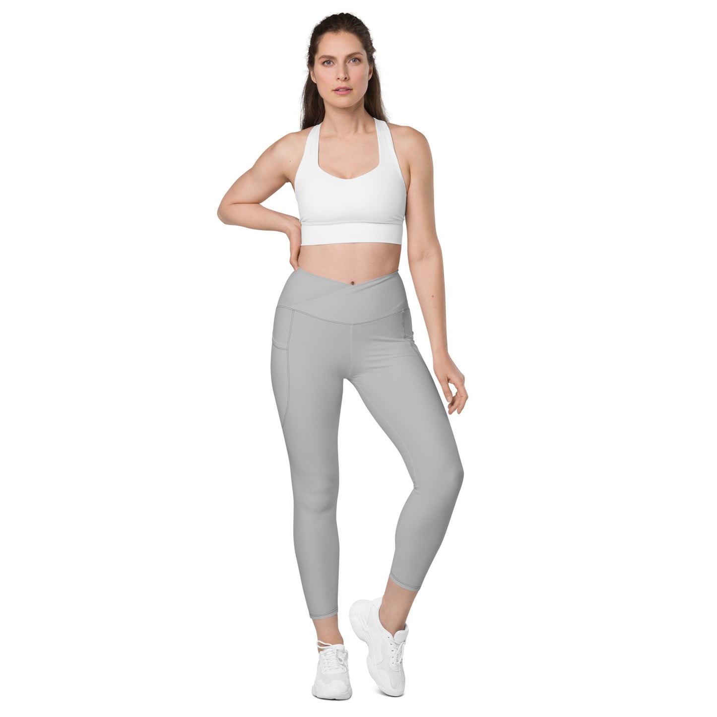 Silver Crossover Leggings with Pockets