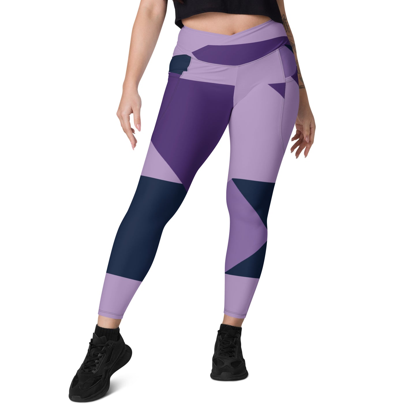 Purple Pop Abstract Crossover Leggings with Pockets