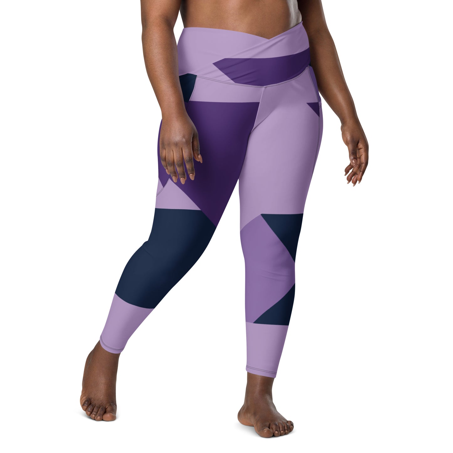 Purple Pop Abstract Crossover Leggings with Pockets