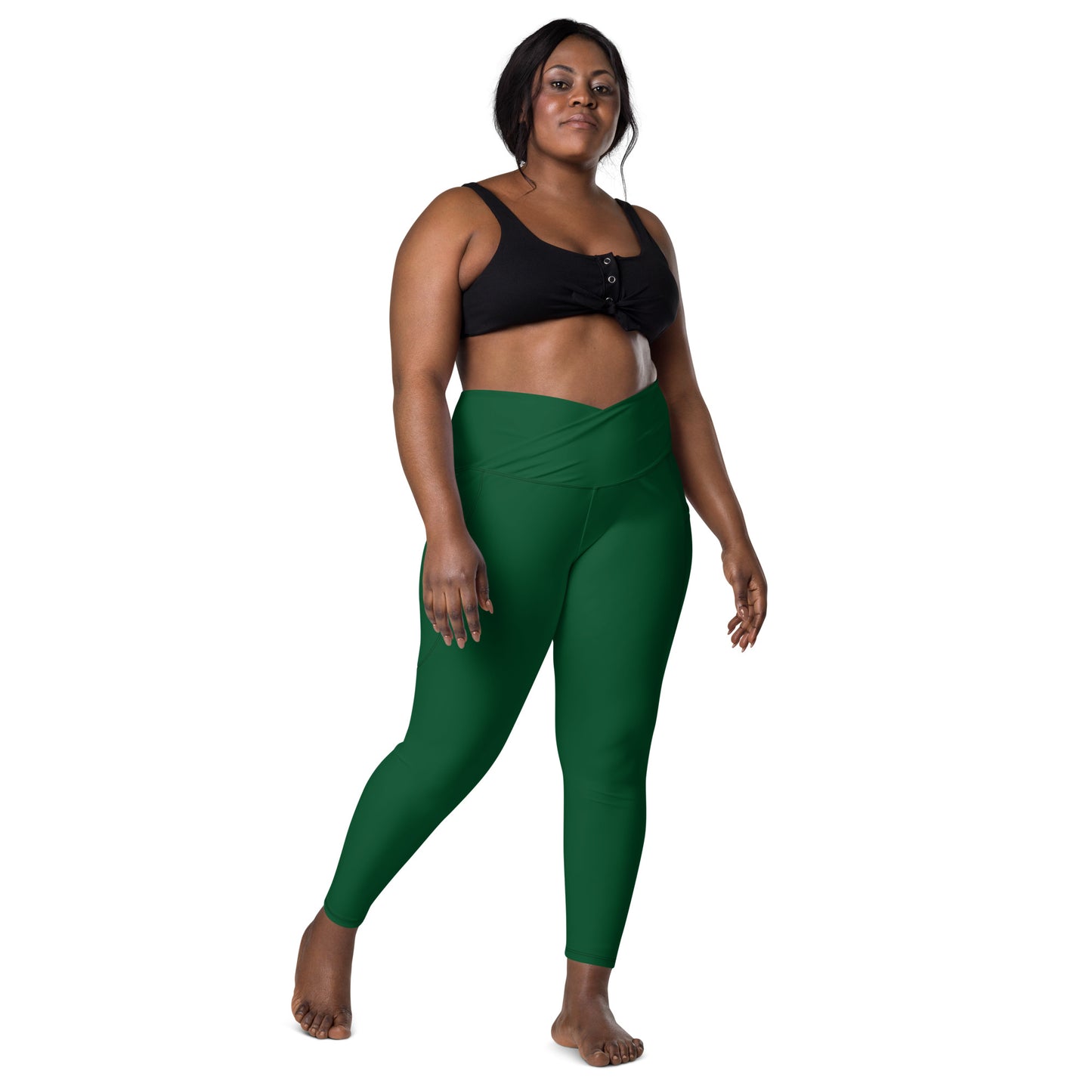 Forest Green Crossover Leggings with Pockets