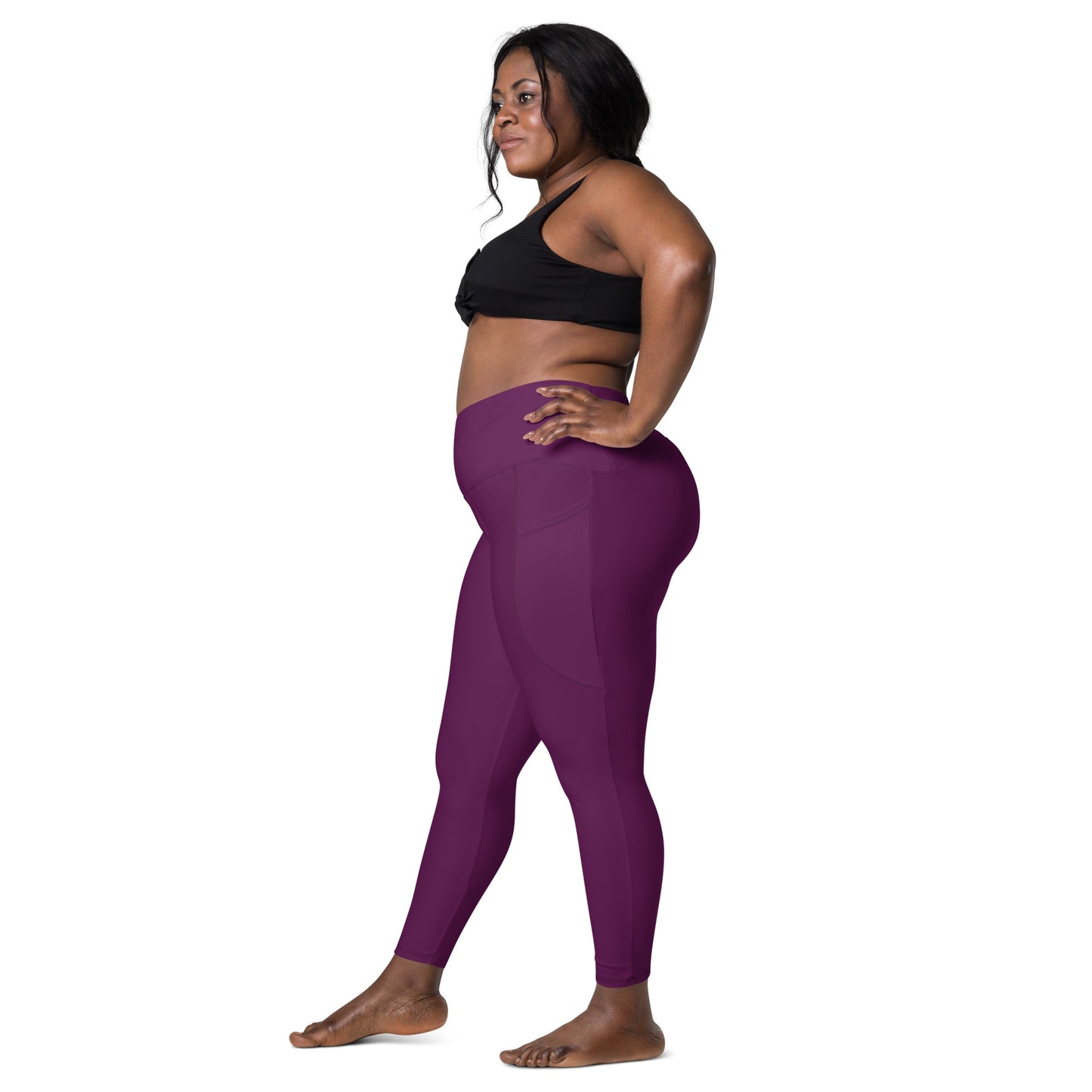 Tyrian Purple Crossover Leggings with Pockets