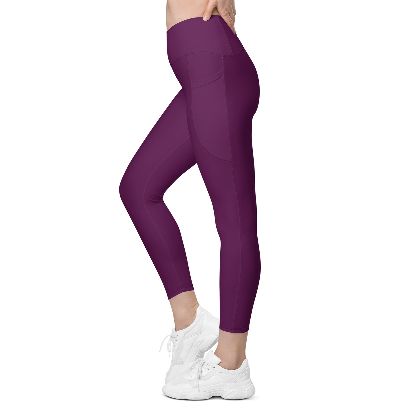 Tyrian Purple Crossover Leggings with Pockets