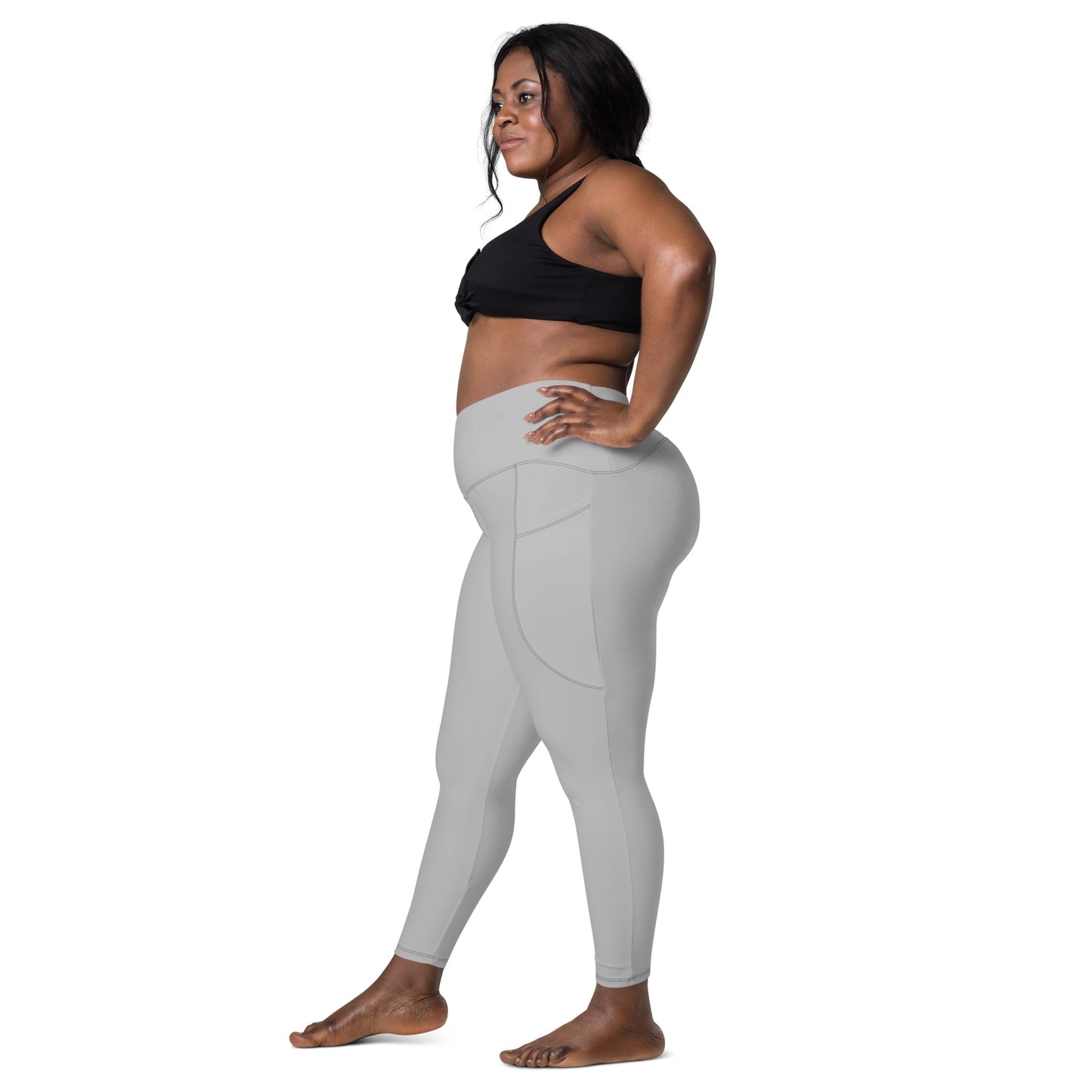 Silver Crossover Leggings with Pockets