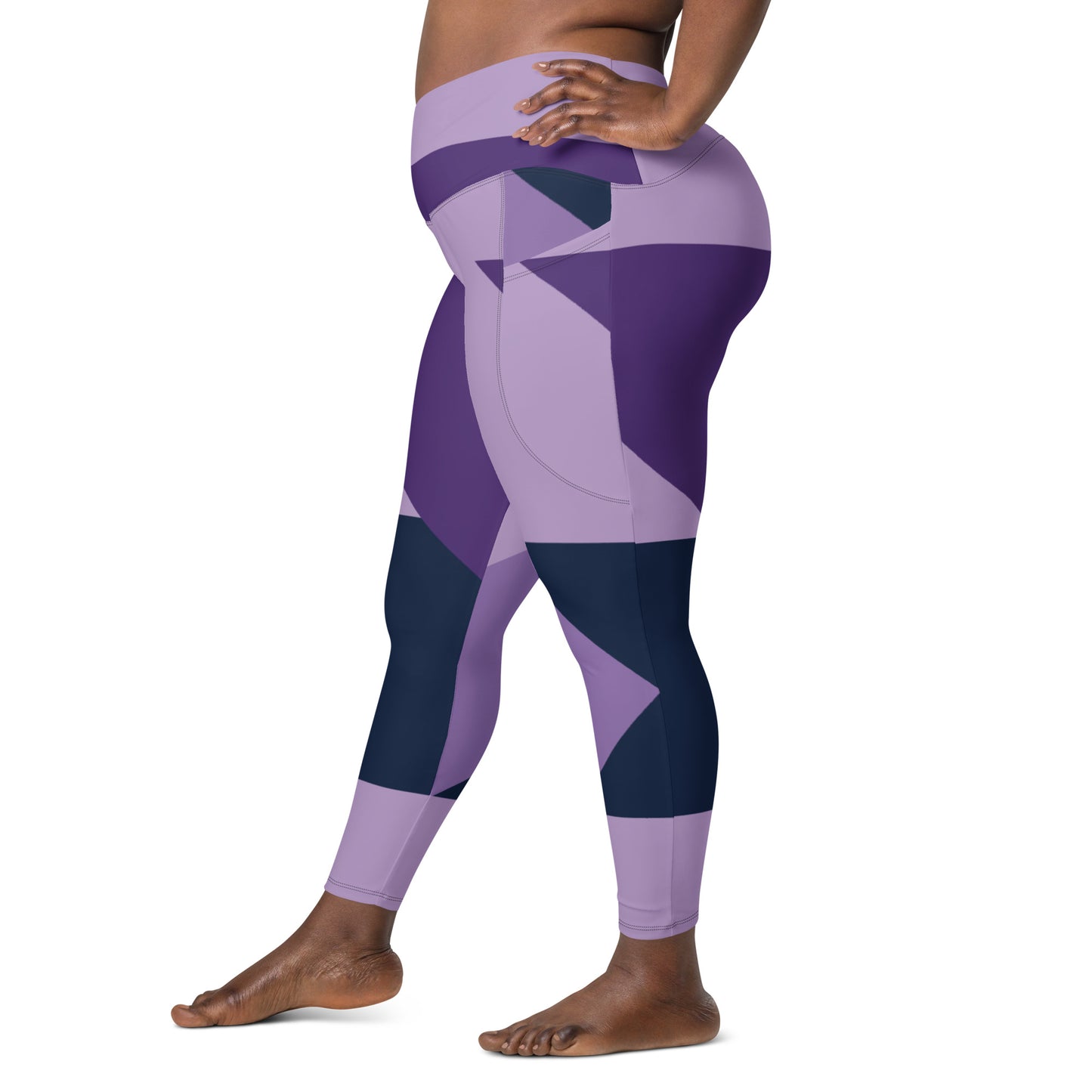 Purple Pop Abstract Crossover Leggings with Pockets