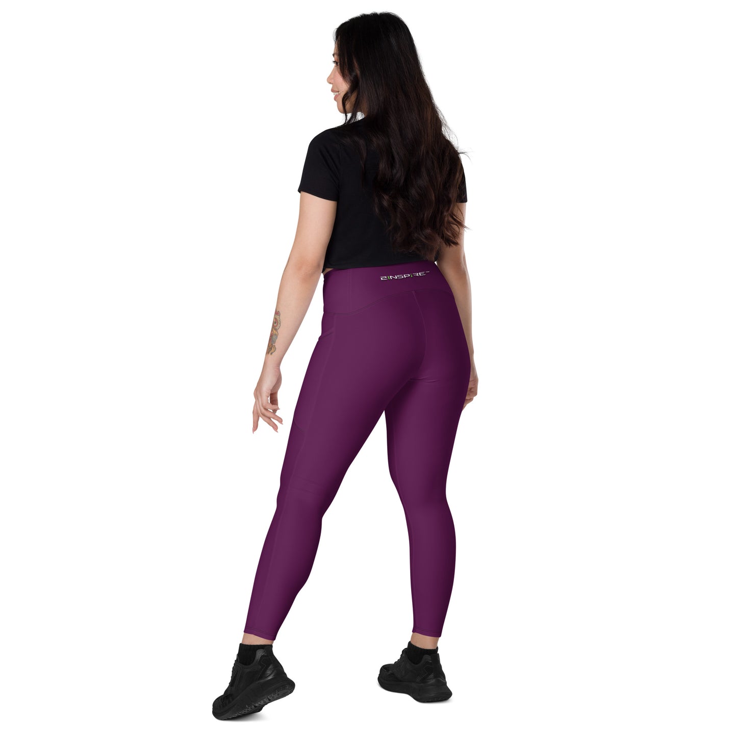 Tyrian Purple Crossover Leggings with Pockets