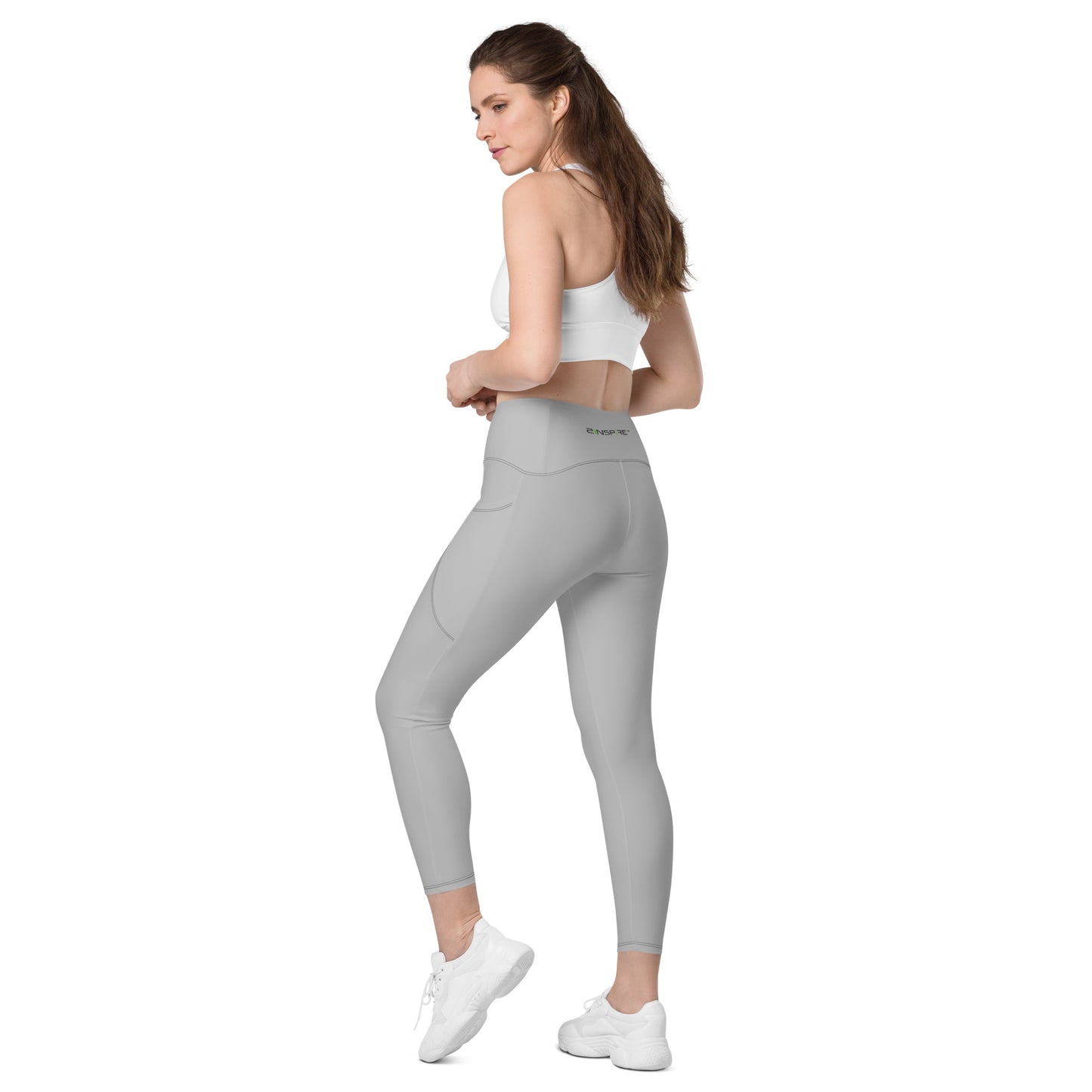 Silver Crossover Leggings with Pockets