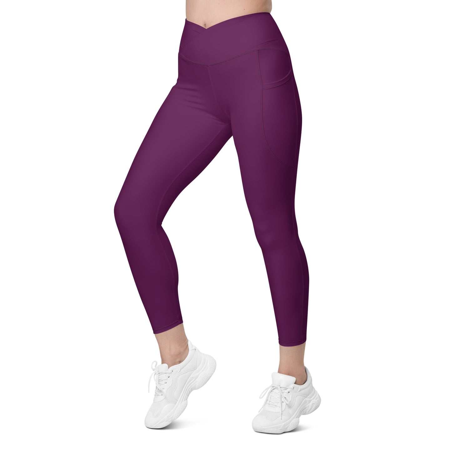 Tyrian Purple Crossover Leggings with Pockets