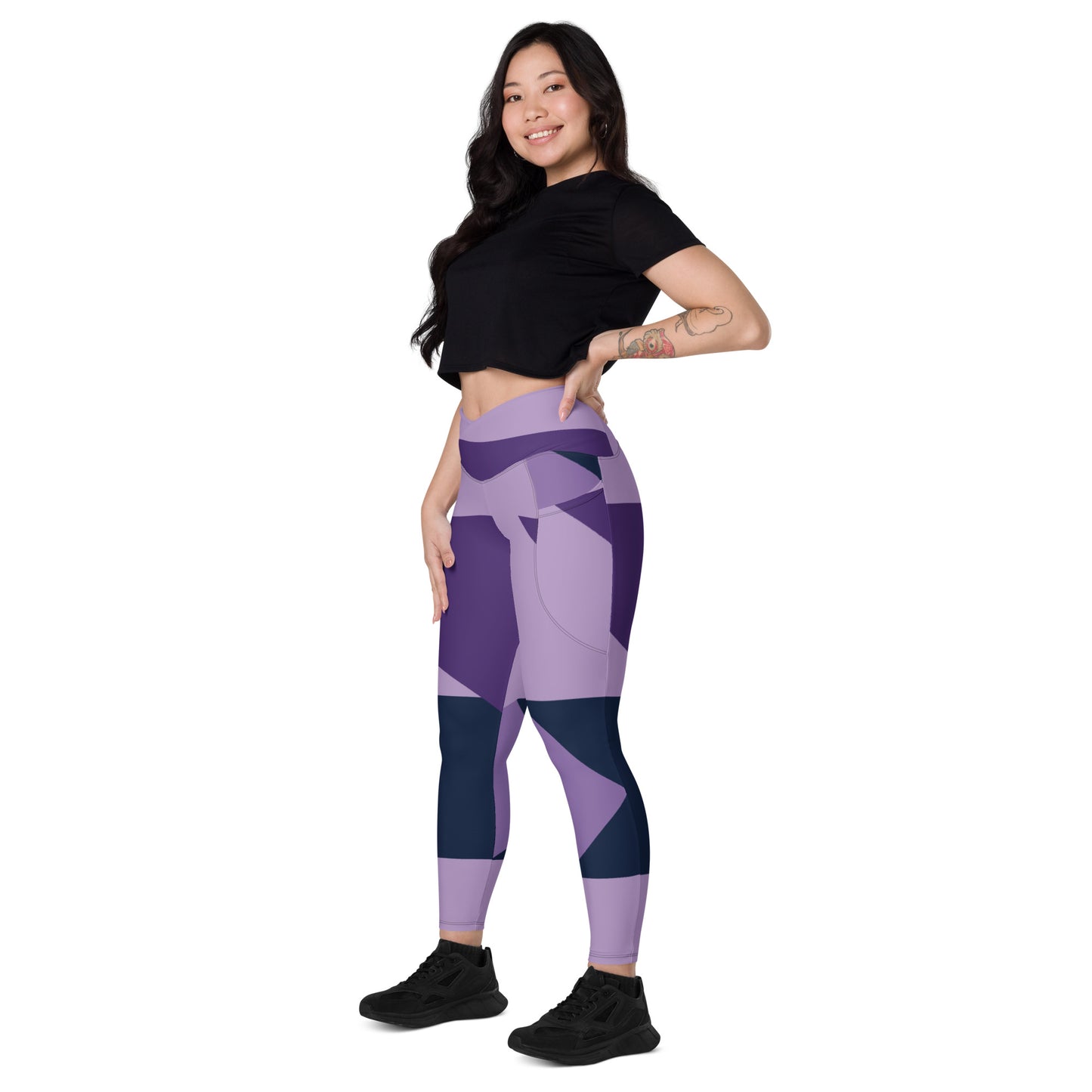 Purple Pop Abstract Crossover Leggings with Pockets