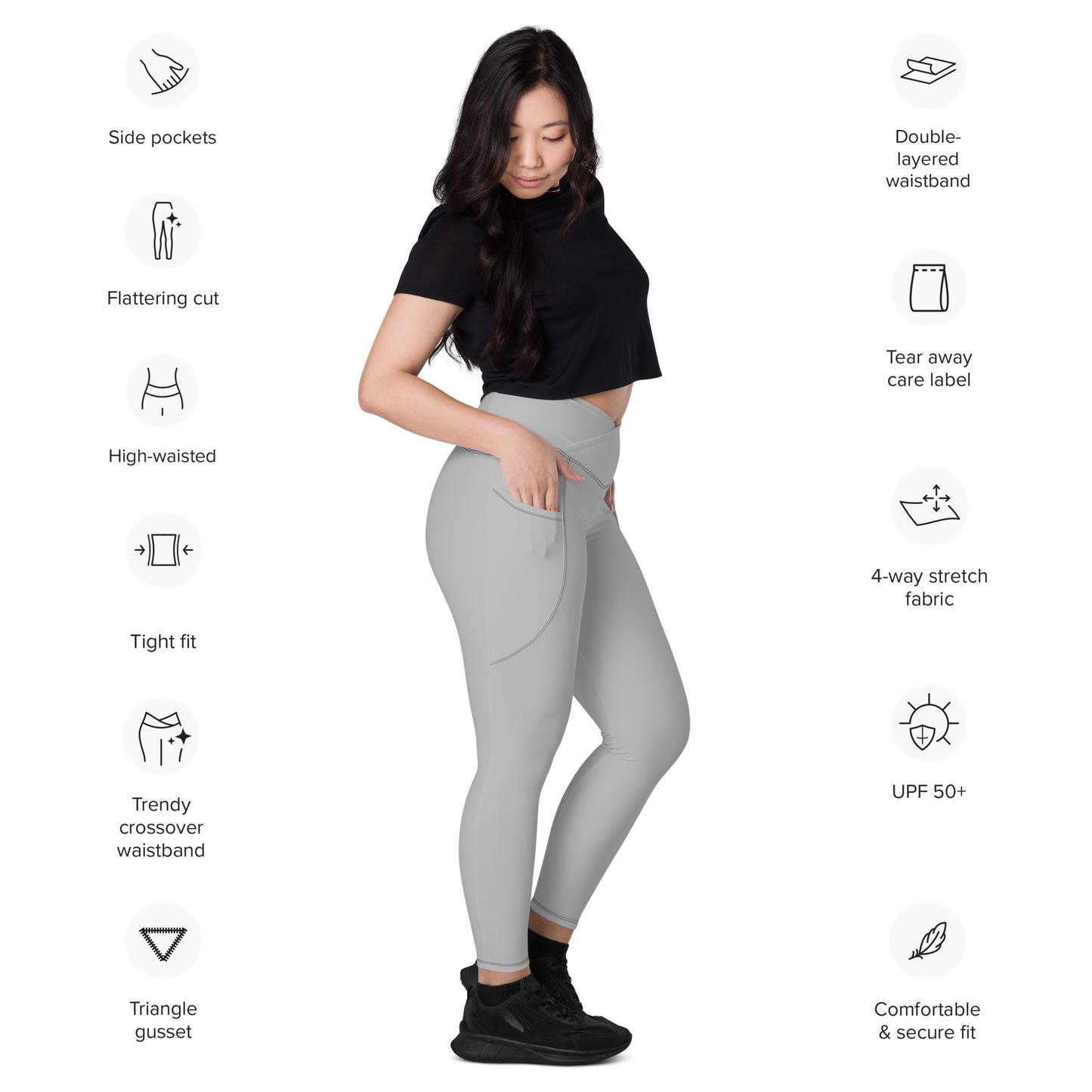 Silver Crossover Leggings with Pockets