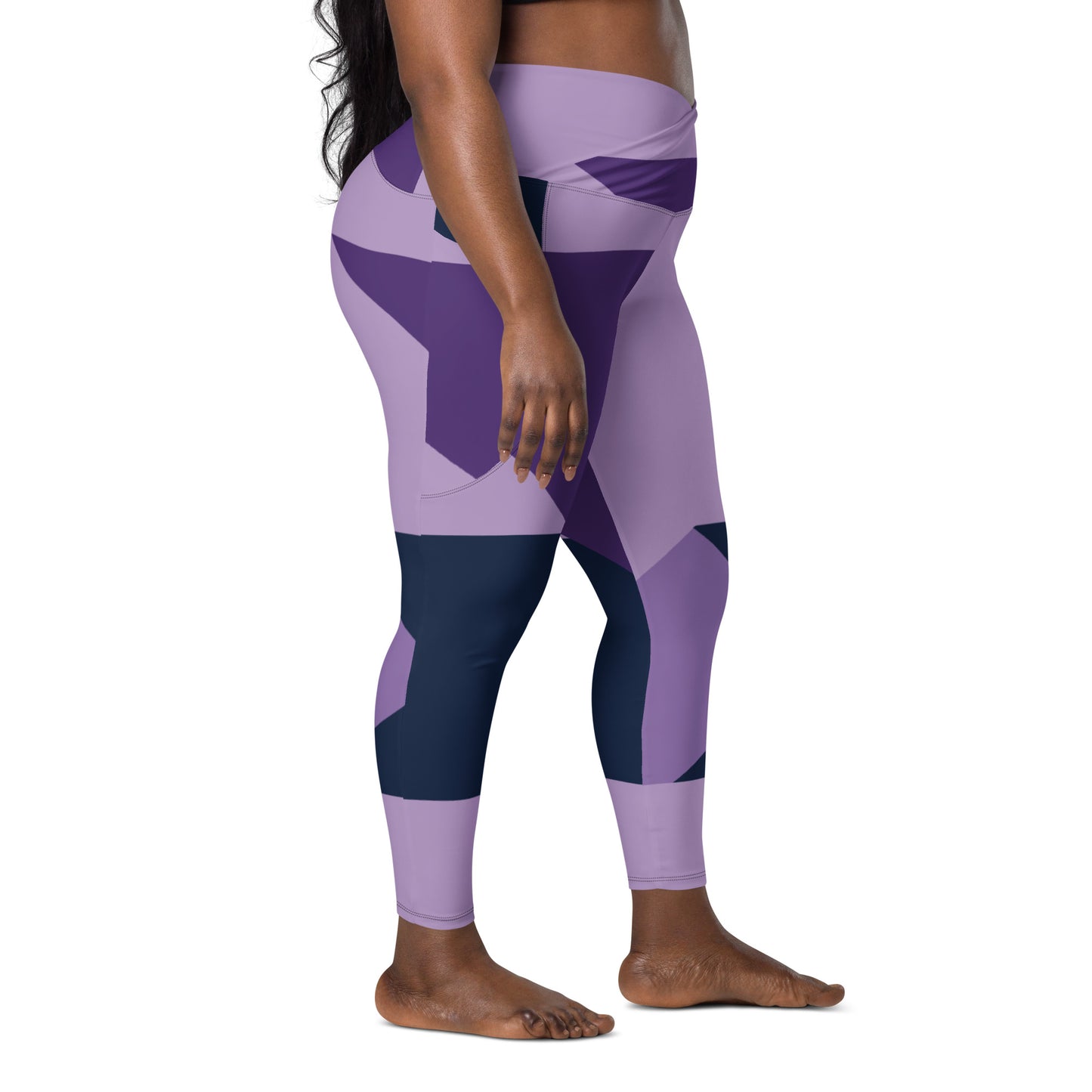 Purple Pop Abstract Crossover Leggings with Pockets