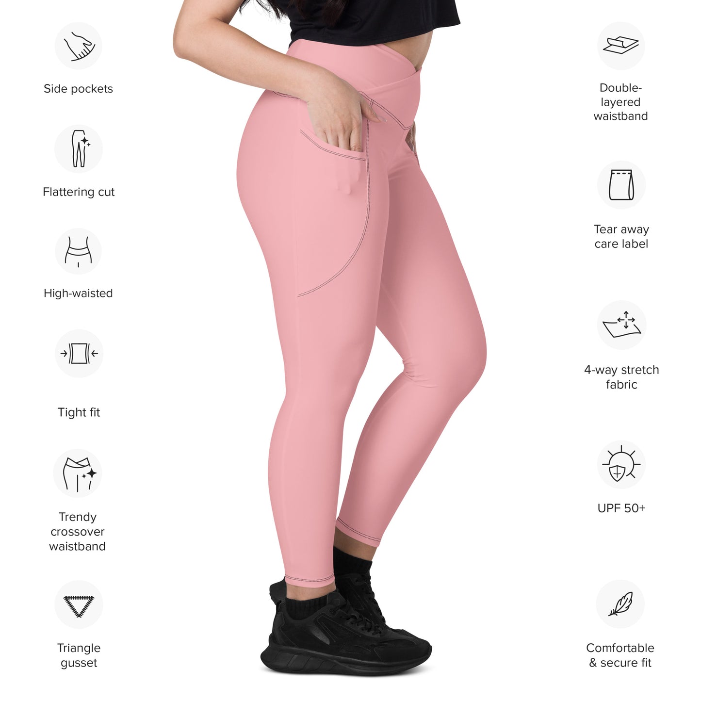 Light Pink Crossover Leggings with Pockets