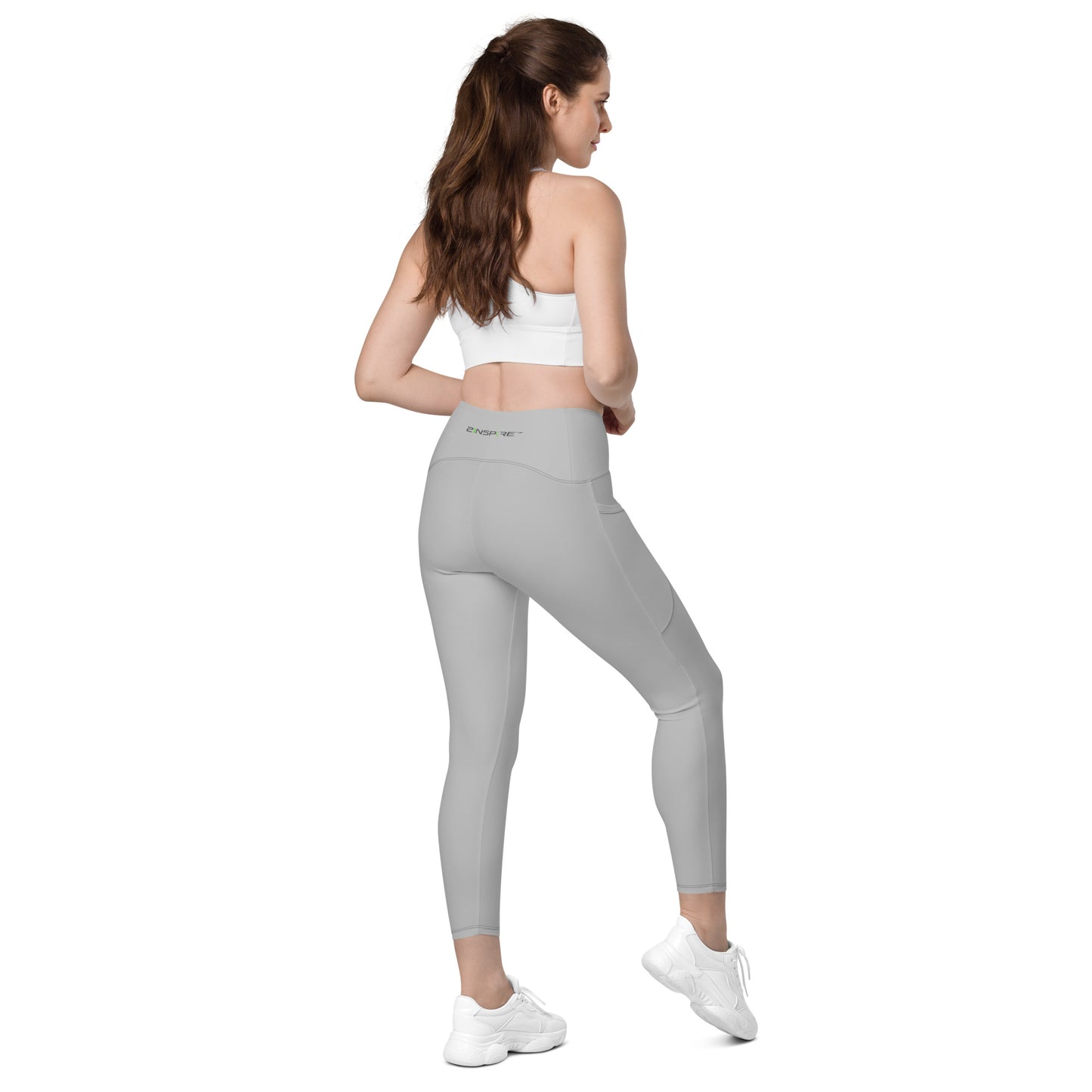 Silver Crossover Leggings with Pockets