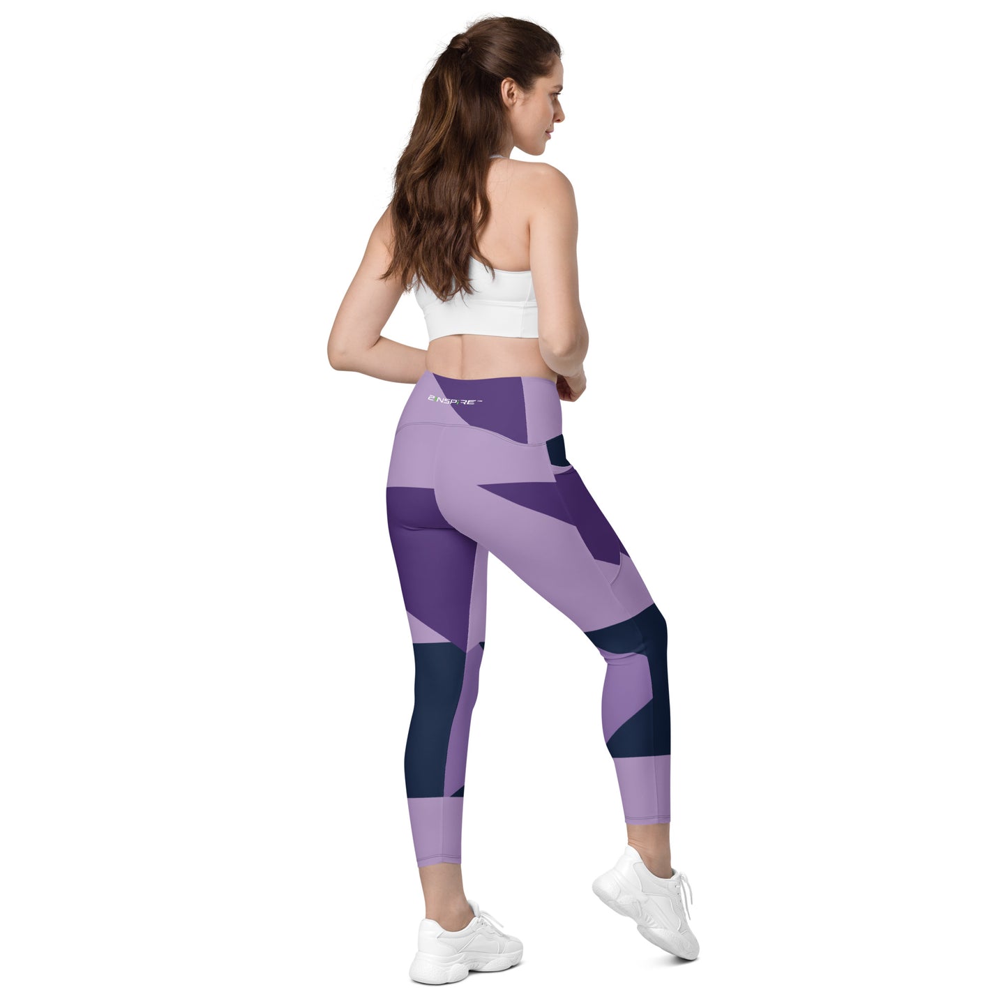 Purple Pop Abstract Crossover Leggings with Pockets