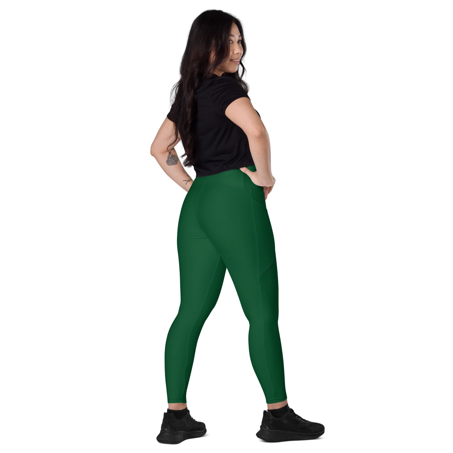 Forest Green Crossover Leggings with Pockets