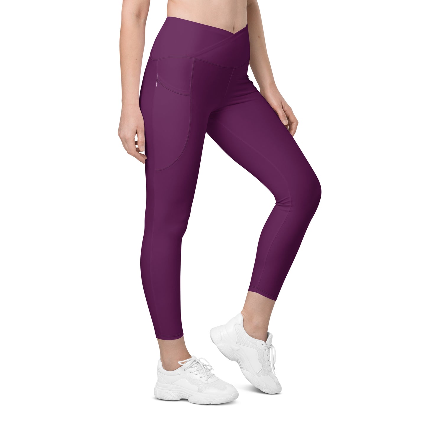 Tyrian Purple Crossover Leggings with Pockets