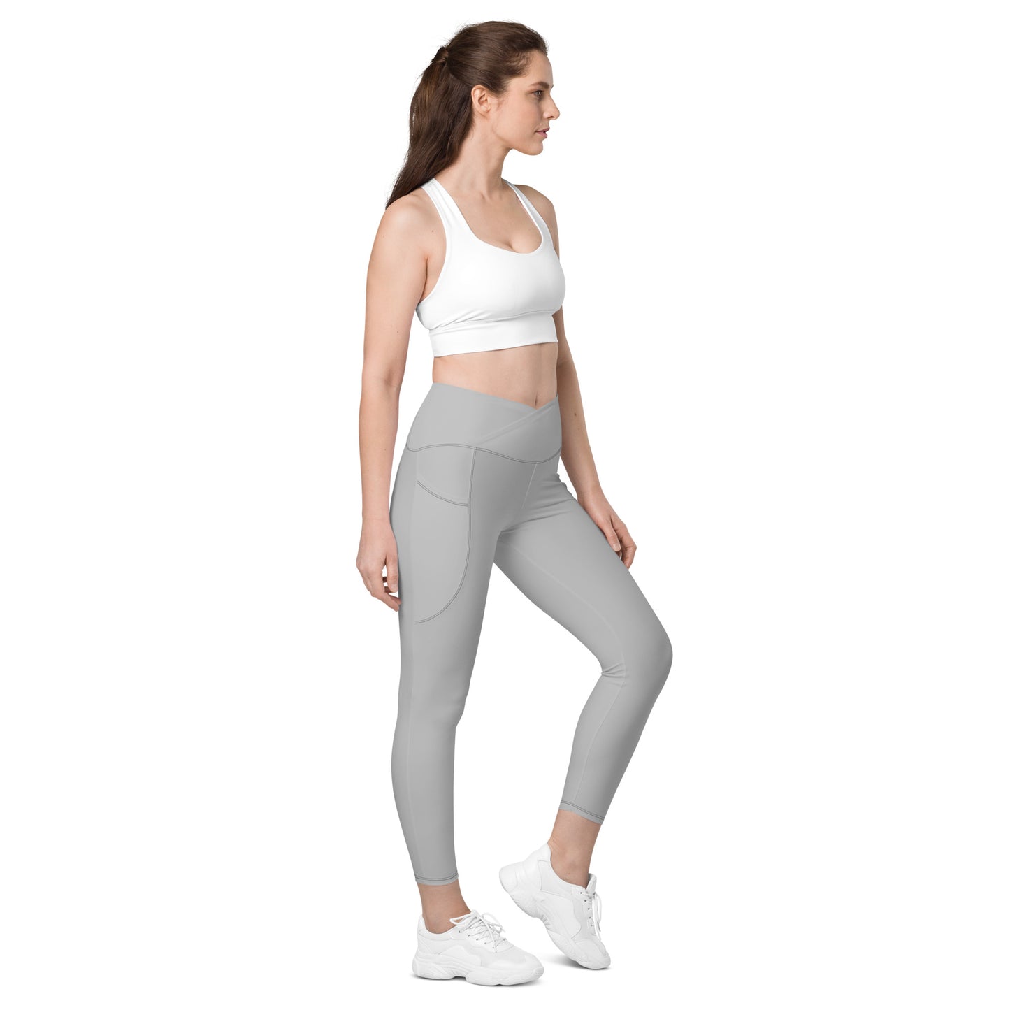 Silver Crossover Leggings with Pockets