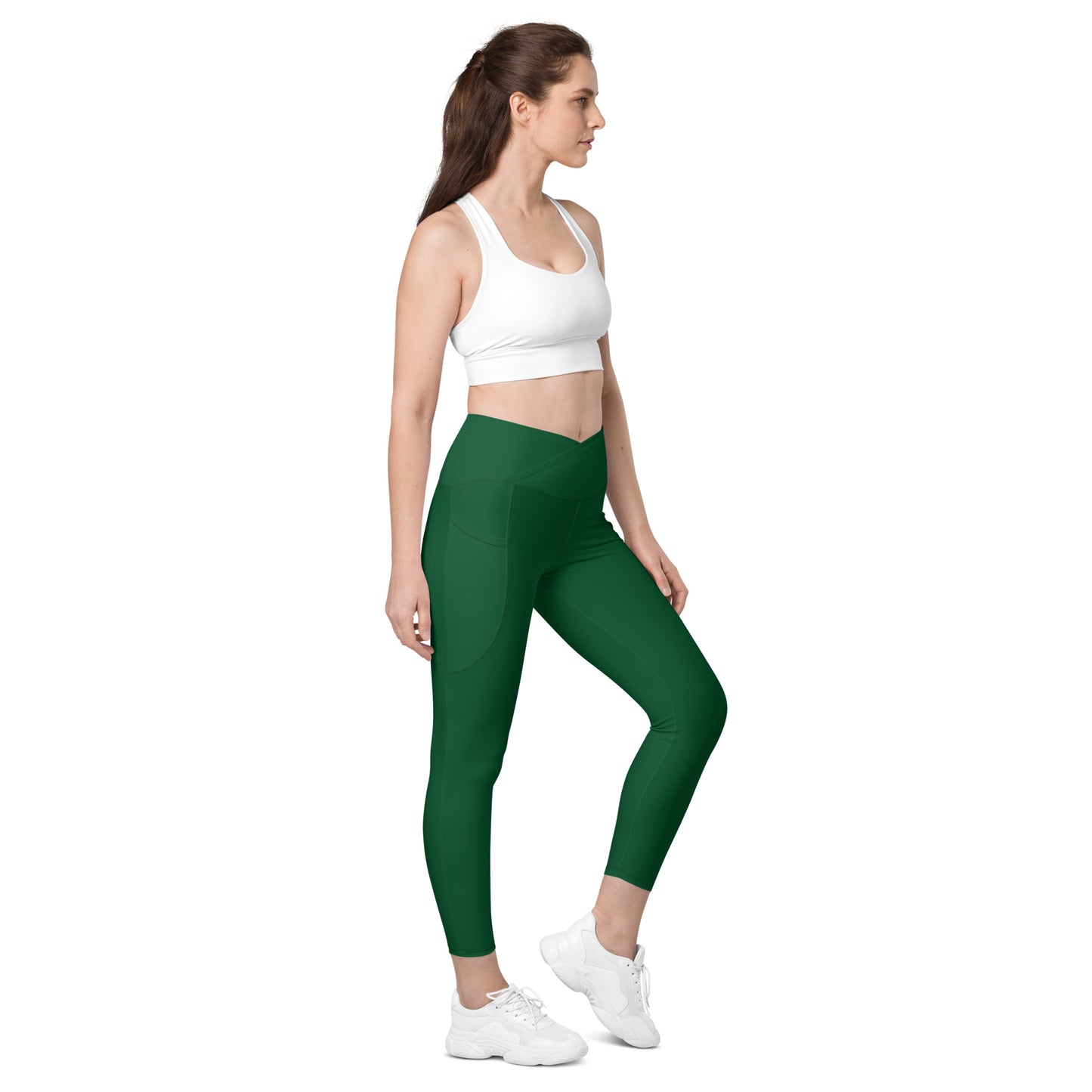 Forest Green Crossover Leggings with Pockets