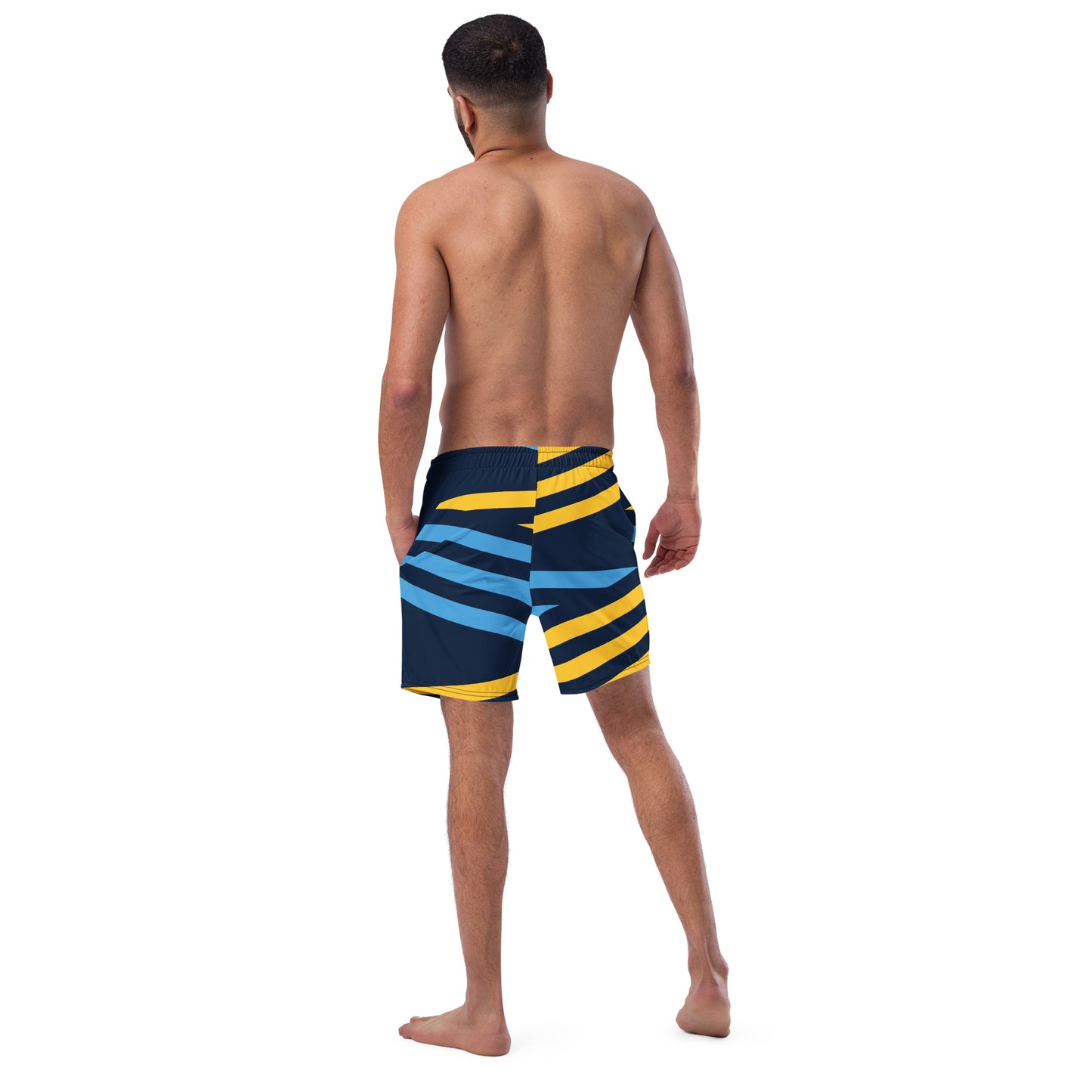 Men's Sphere Blue & Yellow Stripes Swim Trunks