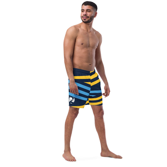 Men's Sphere Blue & Yellow Stripes Swim Trunks