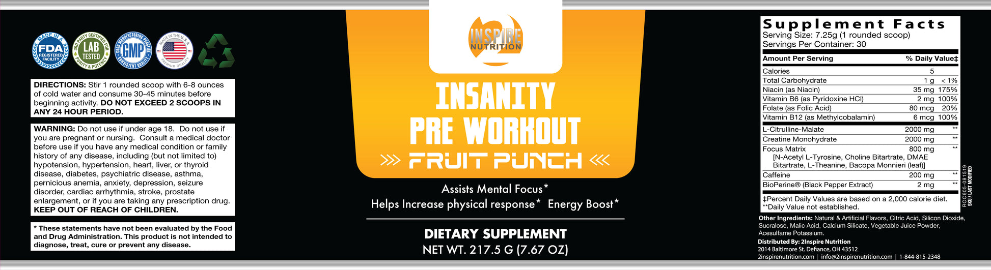 Insanity Pre-Workout-Fruit Punch Wrapper