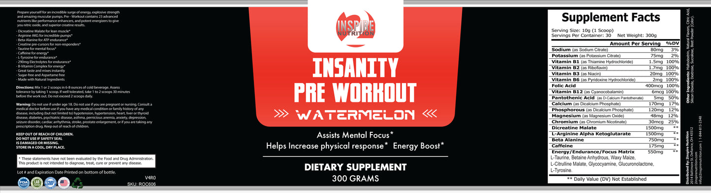 Insanity Pre-Workout-Watermelon Wrapper