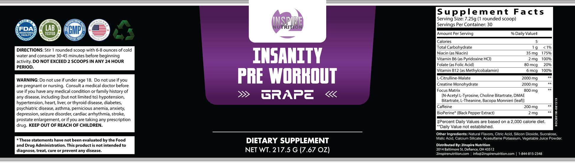 Insanity Pre-Workout-Grape Wrapper