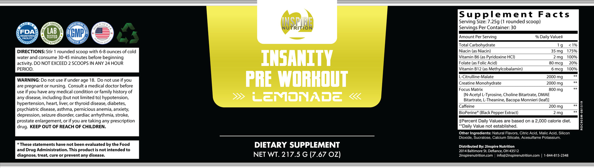 Insanity Pre-Workout-Lemonade Wrapper